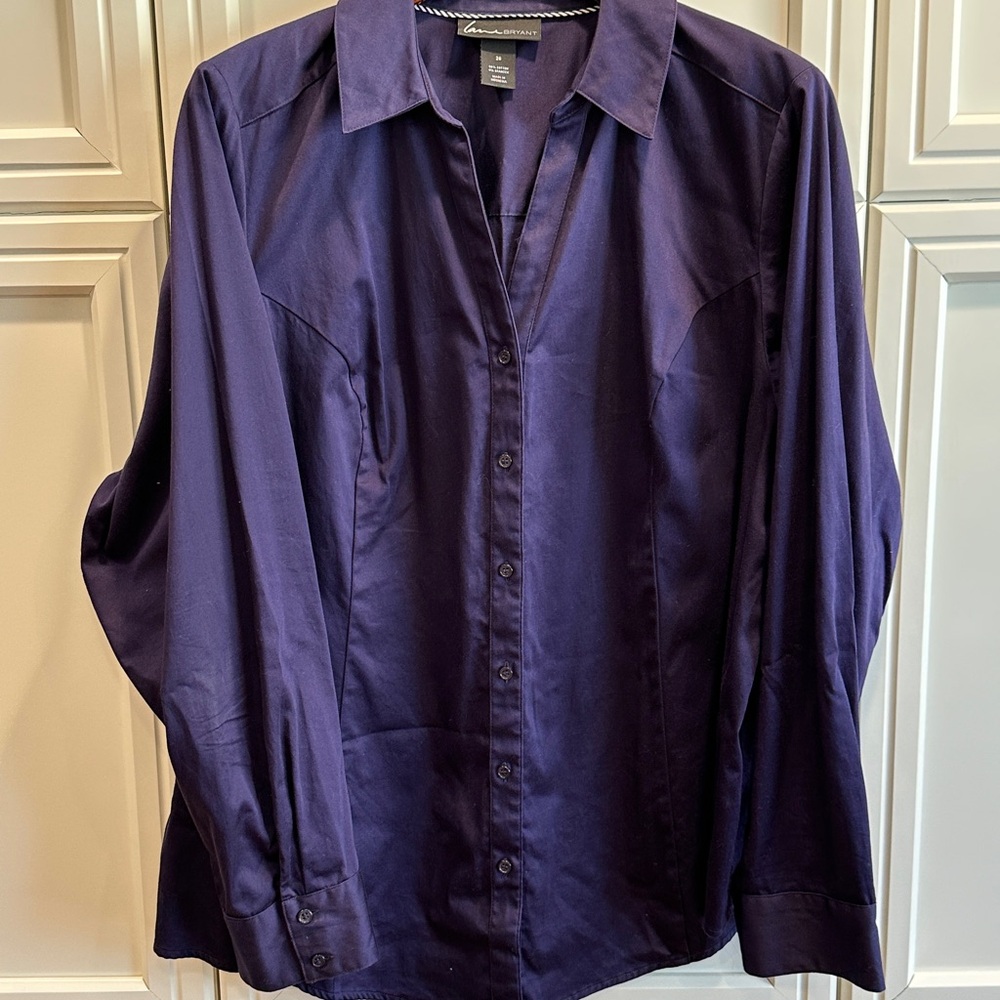 Lane Bryant Top Womens 26 Purple Cotton Stretch Button Up Modern Blouse